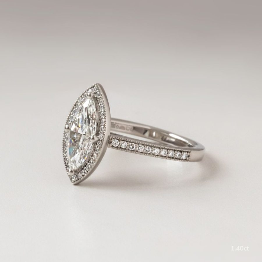 hidden halo marquise engagement ring